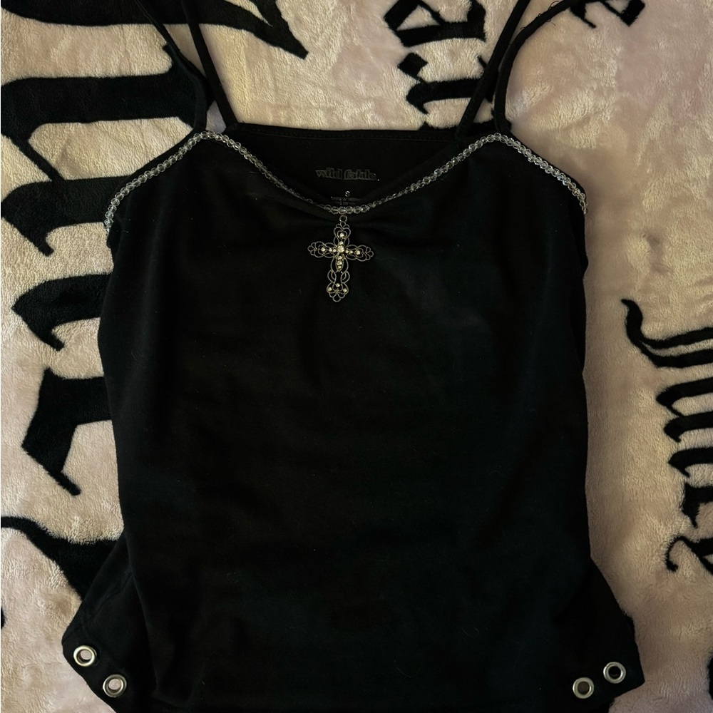 Women's Black Top with Cross Detail